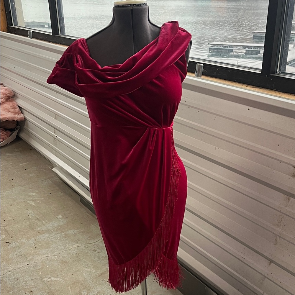 New York & Company Burgundy Asymmetrical Dress